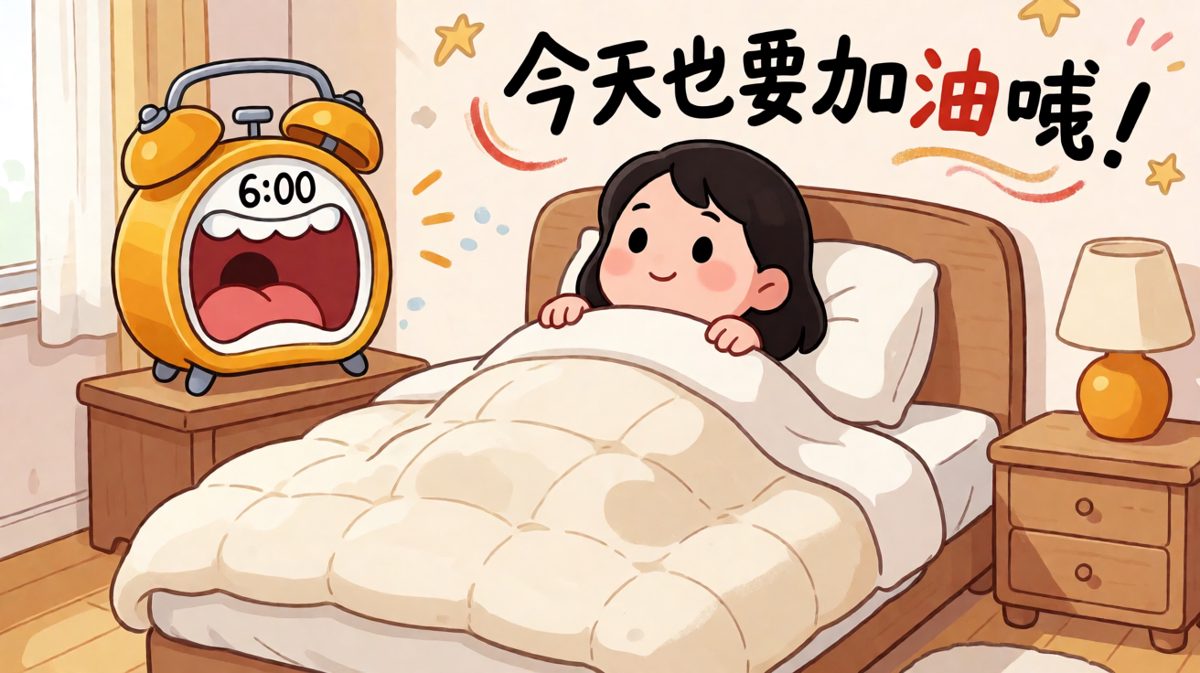 闹钟狂响，被窝里的人还在做最后的挣扎