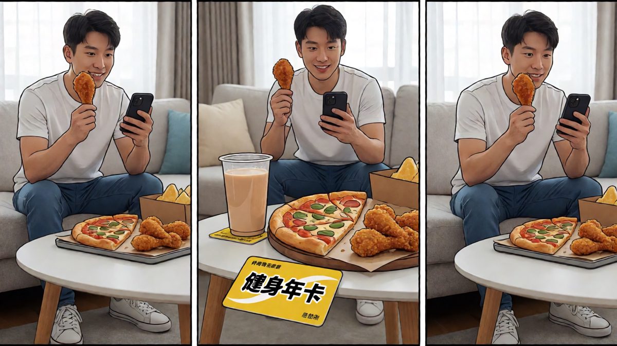 有了年卡就有了'运动量'，小明心安理得地开启了'美食减肥法'。