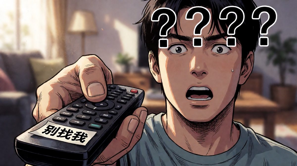 低头一看，遥控器就在左手