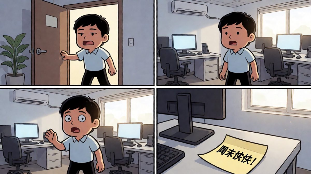 冲进办公室，发现一个人都没有，空气凝固。