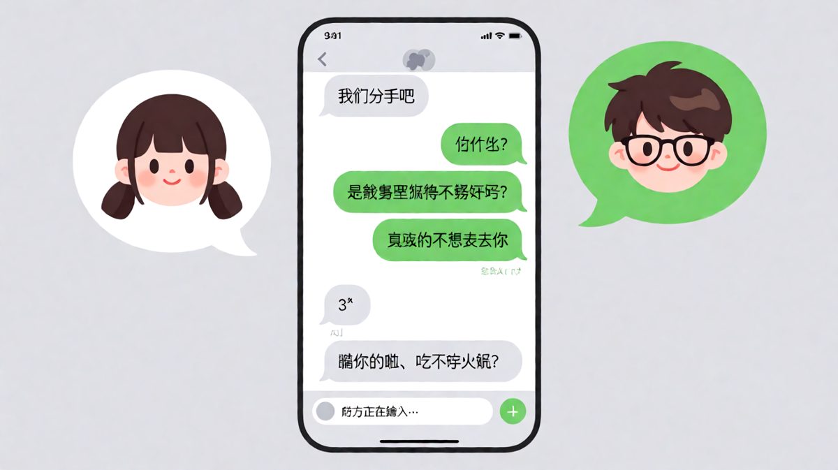 女生一句「我们分手吧」让男生慌到语无伦次，最后发现只是火锅邀约的前奏