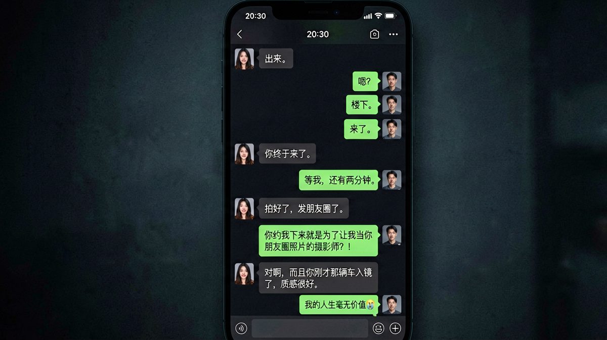 女生以「出来」为名把男友骗下楼当免费摄影师，男友发现后欲哭无泪