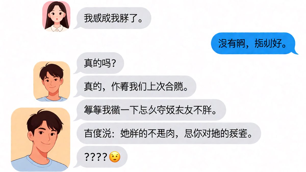 男生搜百度回答女友胖不胖，结果彻底翻车