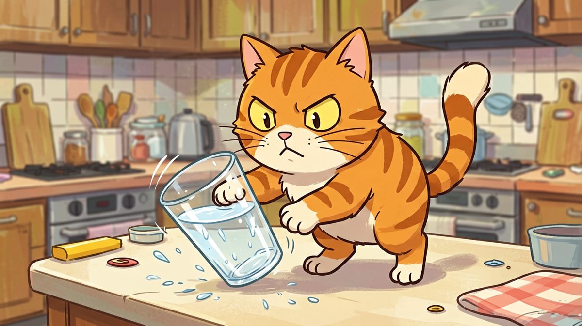 猫咪：这杯子它自己会动的，我不是故意的。