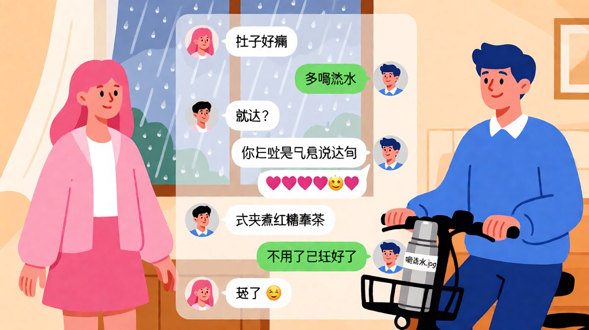 以为男生只会说多喝热水，结果人家直接骑电动车冒雨送来姜茶