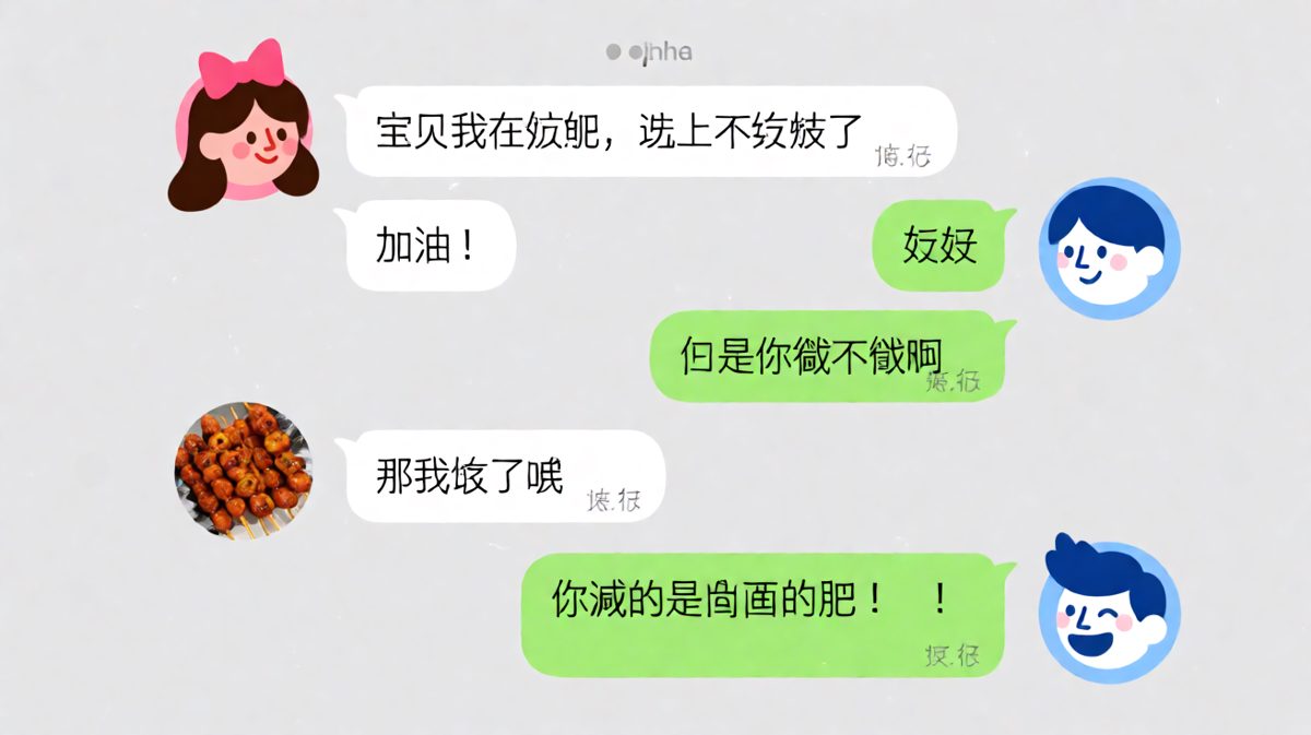 减肥flag瞬间倒塌，女生边吃烧烤边调侃男生的搞笑瞬间