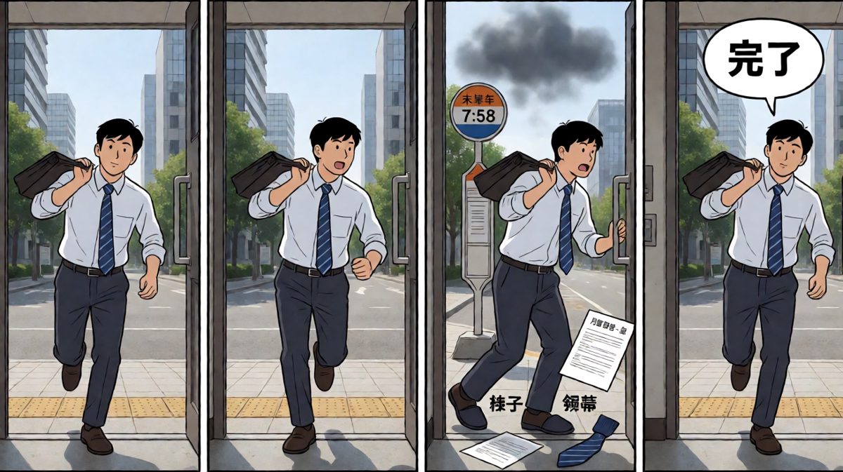 冲出家门才发现——报告没带，鞋也穿反了