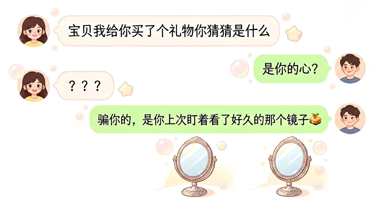 礼物是镜子，因为你在里面最美——其实是在夸自己
