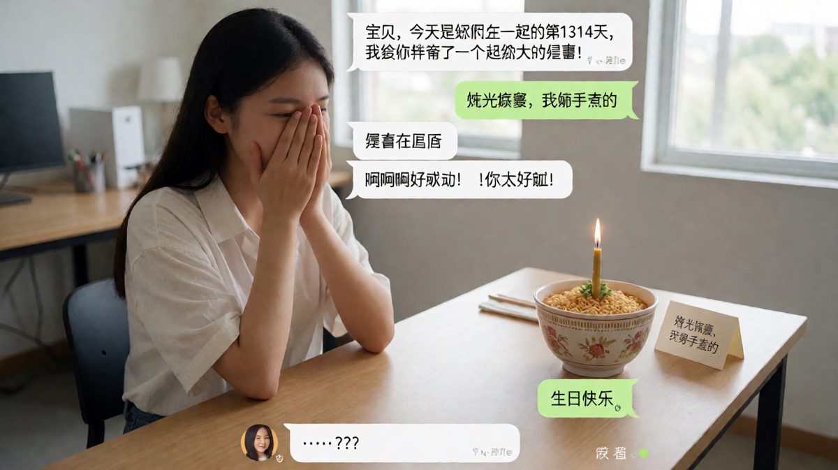 标题：1314天的惊喜，是泡面配蜡烛