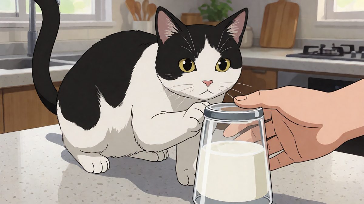 猫：不是我喝的，是杯子自己倒的。