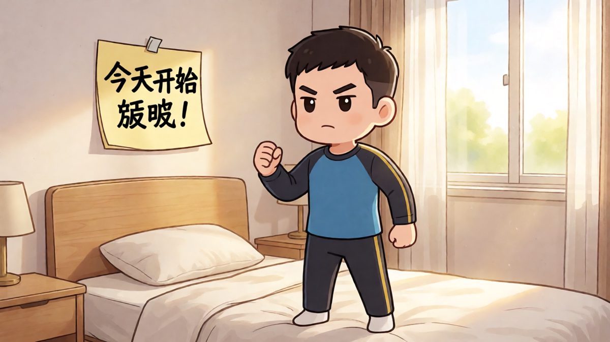 小明早起立下誓言：从今天开始减肥！