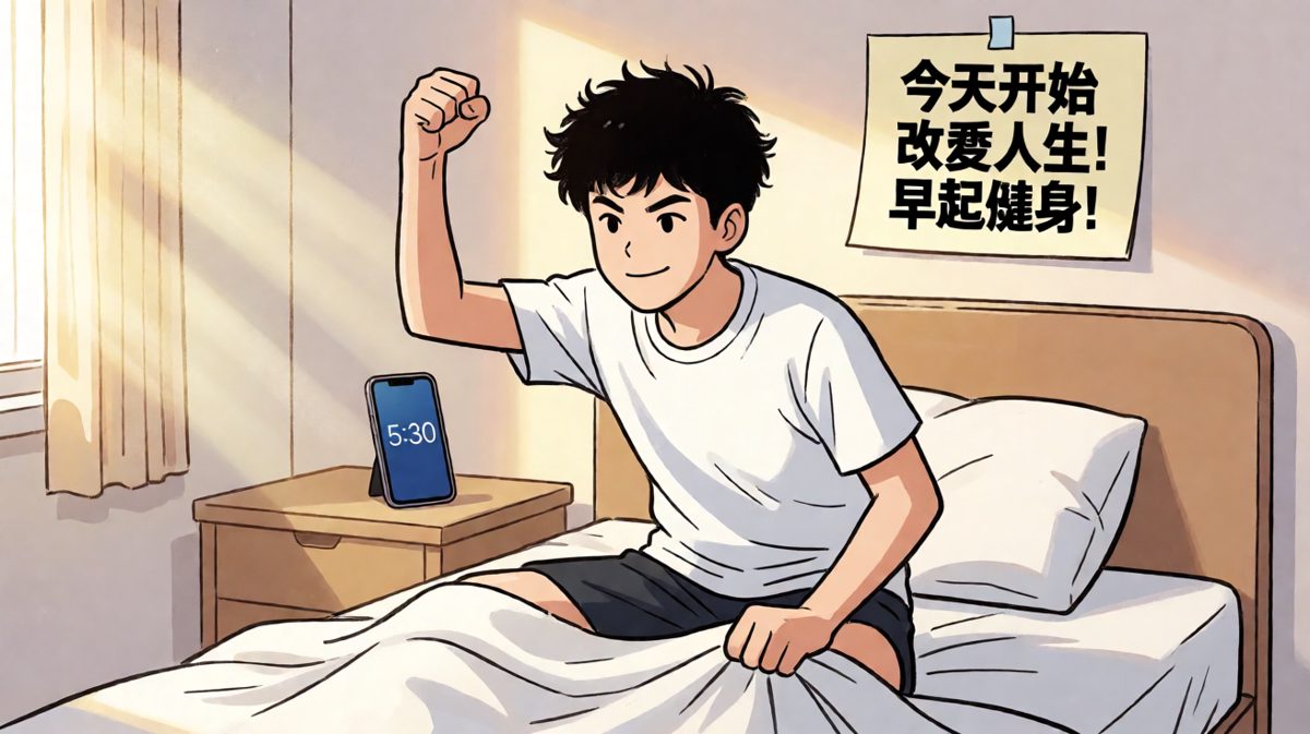 雄心壮志，闹钟一响就从床上弹起，誓要开启自律人生。