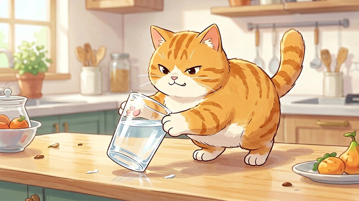 猫：我什么都没做，是杯子自己想下去的。