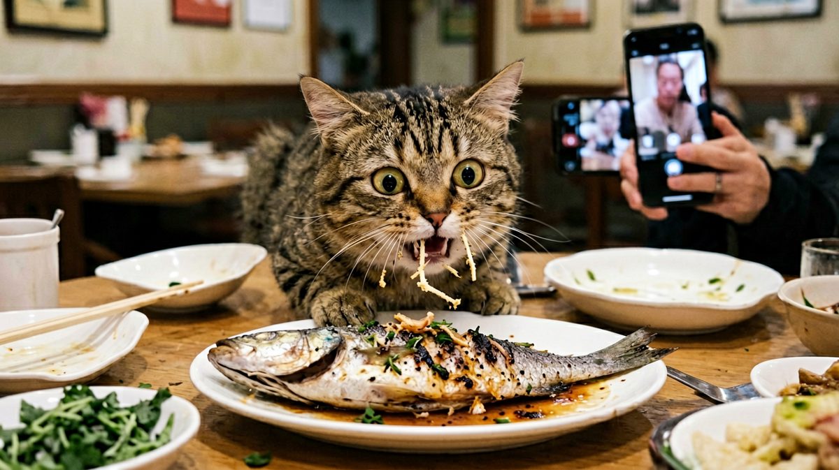 猫：这鱼……它是自己跳进我嘴里的！