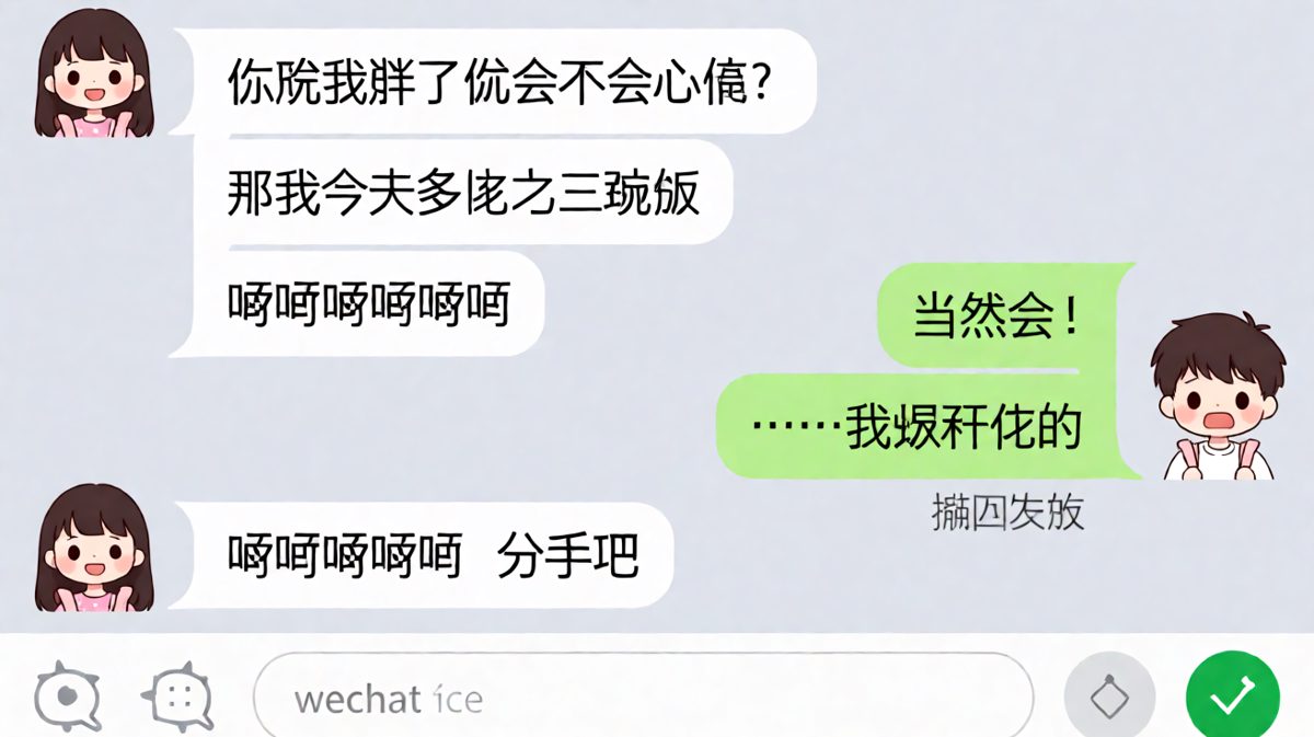 女生试探性问胖了会不会心疼，男生翻车现场