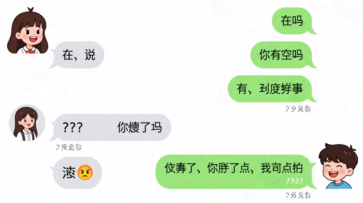 一句'你瘦了吗'让对话瞬间崩盘，求生欲为负数的经典翻车现场。