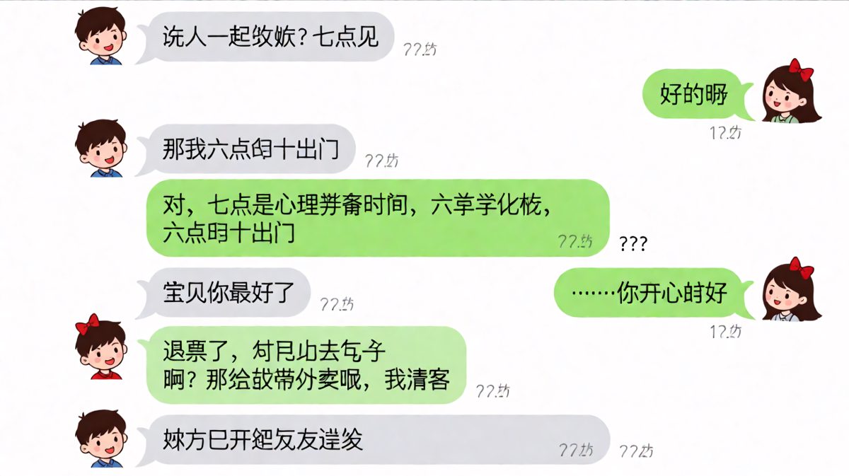 七点见面硬生生被解读成'心理准备时间'，最后的'我请客'更是神补刀。