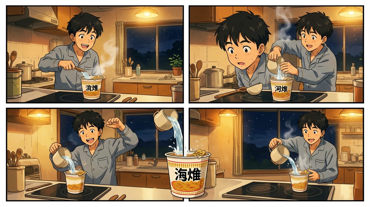 第一格：热水浇下，希望燃起