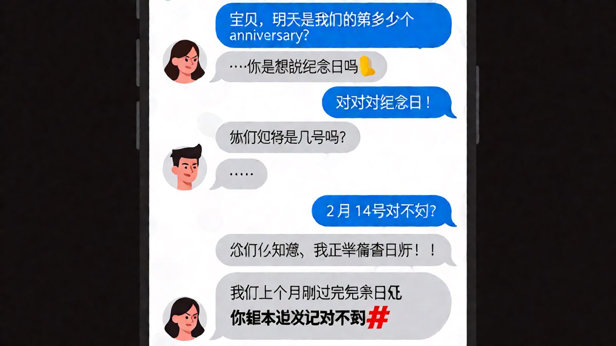 男生连纪念日日期都记不住还要装知道的爆笑对话。