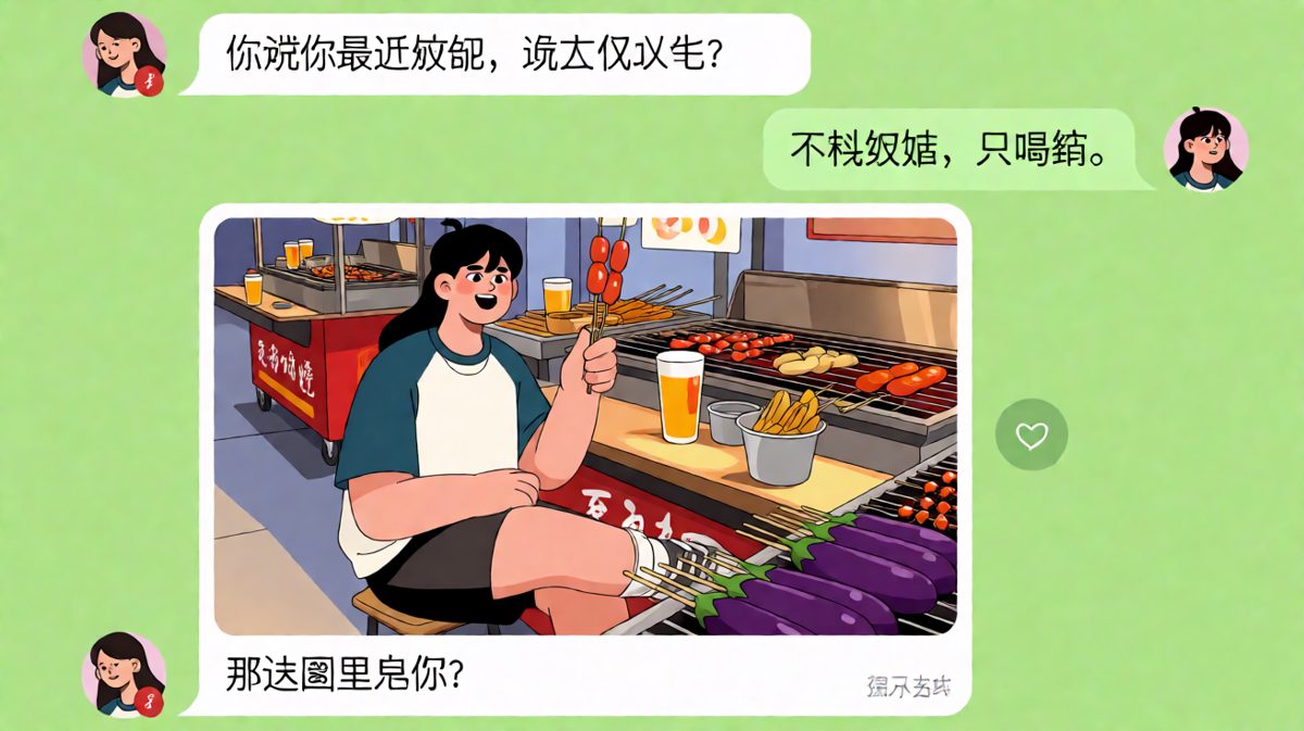 「我只喝粥」配图却是满桌烧烤的反差萌
