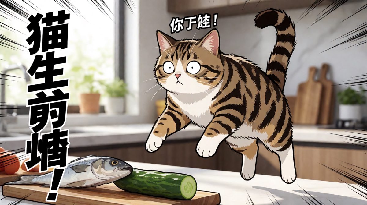 猫咪遇黄瓜：魂都吓飞了。