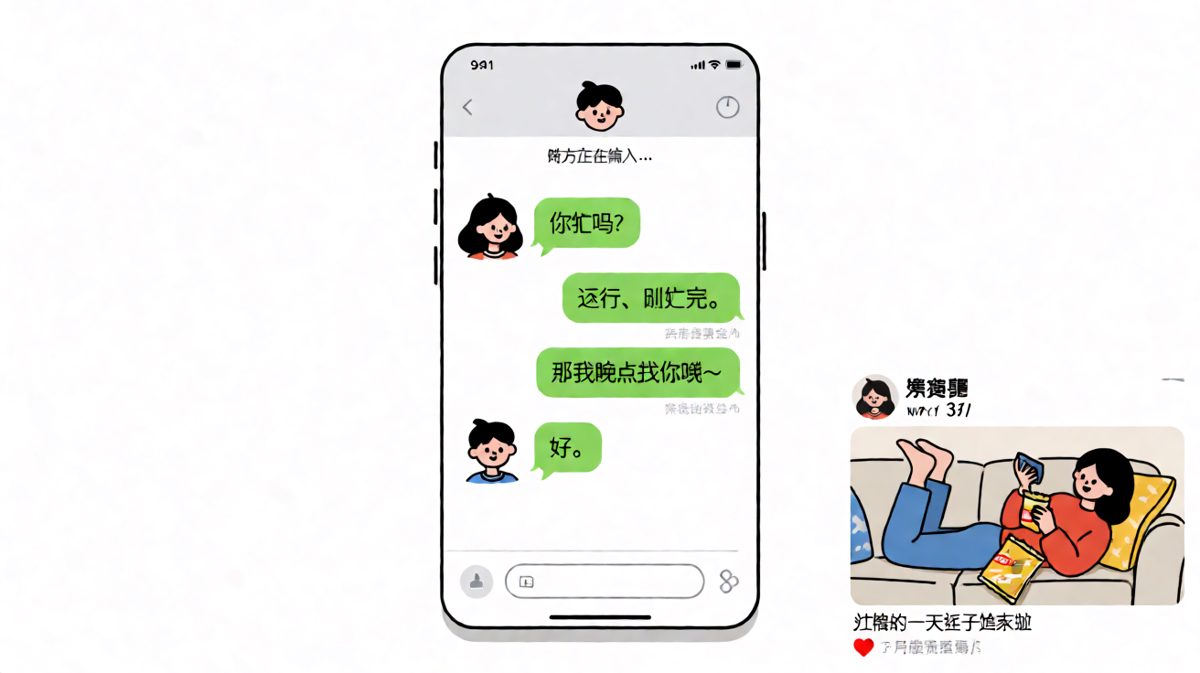 她说忙完找你，结果忙着追剧发朋友圈。
