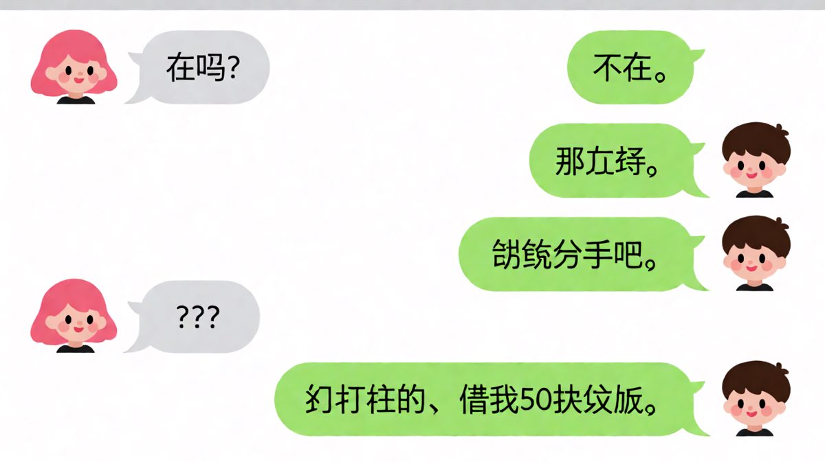 「那正好」三个字让女生以为要分手，结果只是借钱。