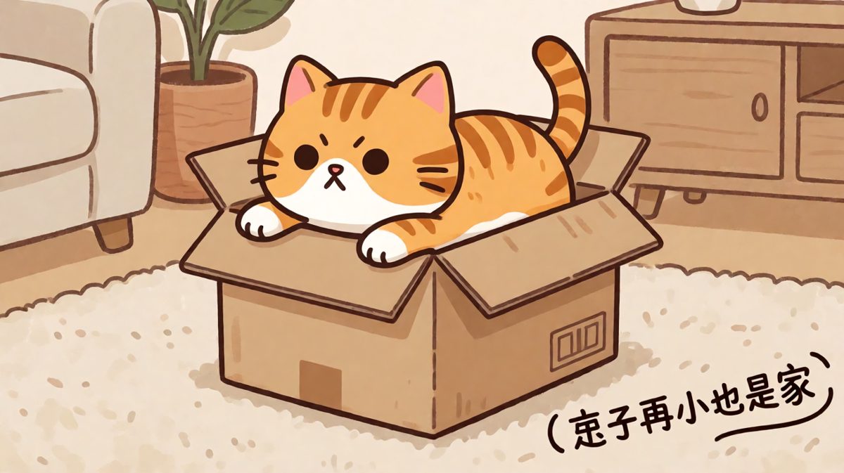 猫：只要我够努力，这个盒子就能装下我这吨位。