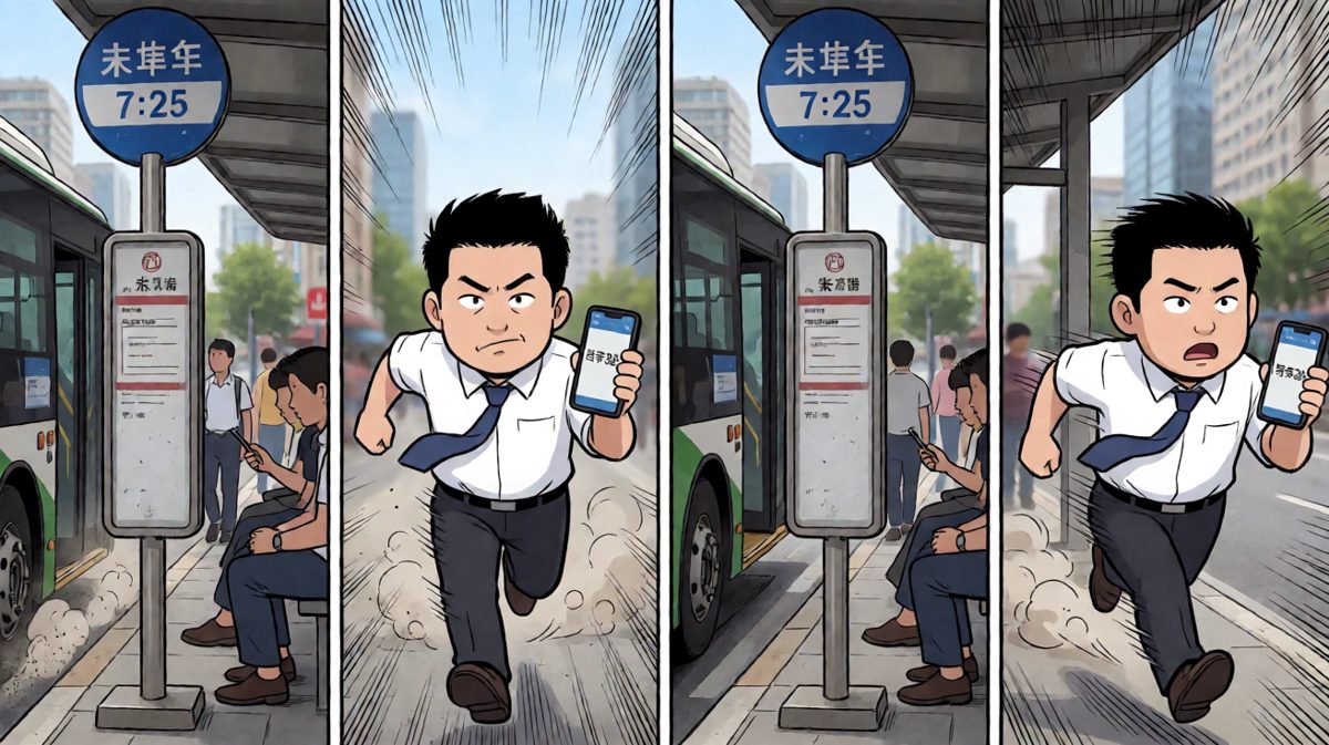 狂奔追公交，眼睁睁看它开走