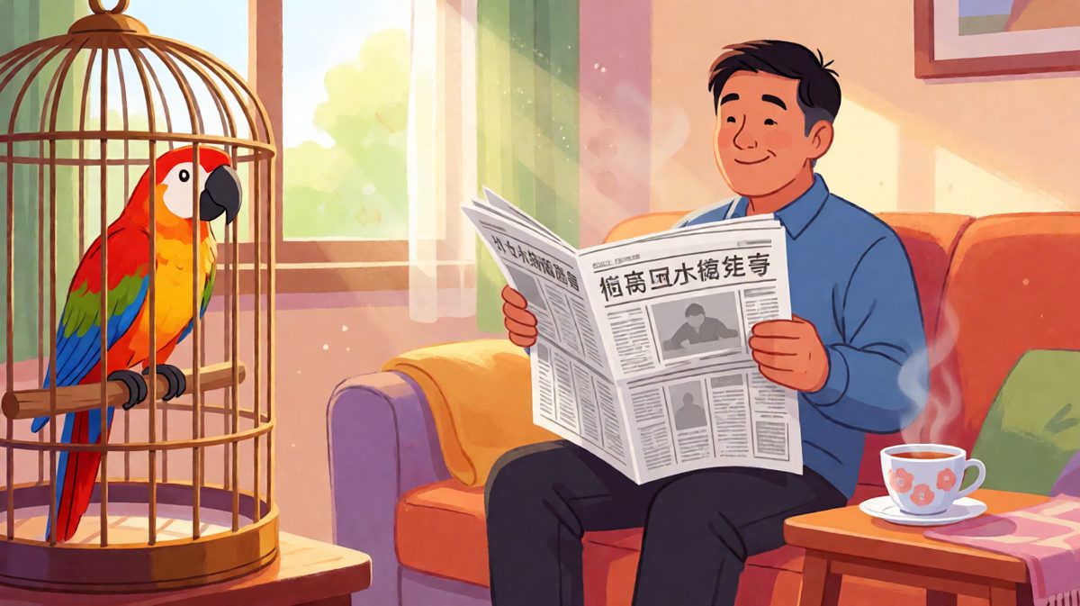 男主养了一只可爱的鹦鹉，日子过得悠闲自在。