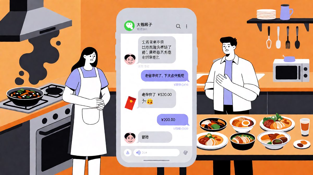 她炒菜翻车还怪油烟机，他反手点了一桌外卖