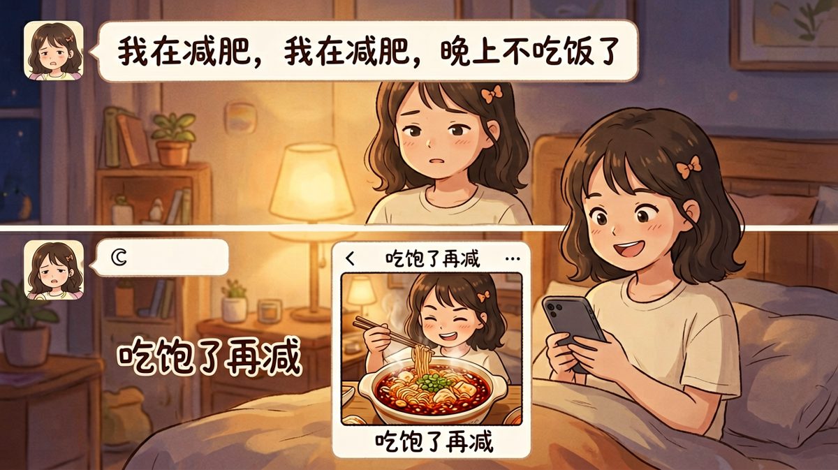 女生嘴上说减肥，手上端火锅的神反转