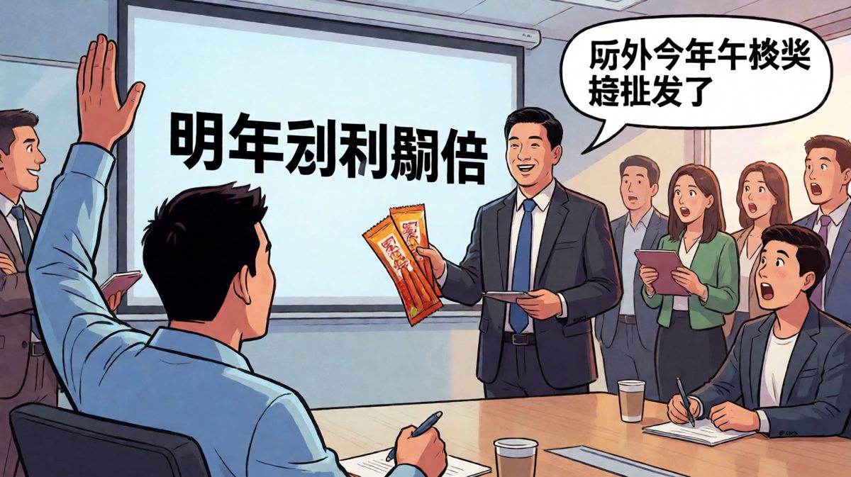 老板画饼一年，年终奖发了两包辣条