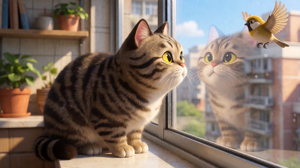 鸟：你有本事下来啊。猫：我在战术观察。