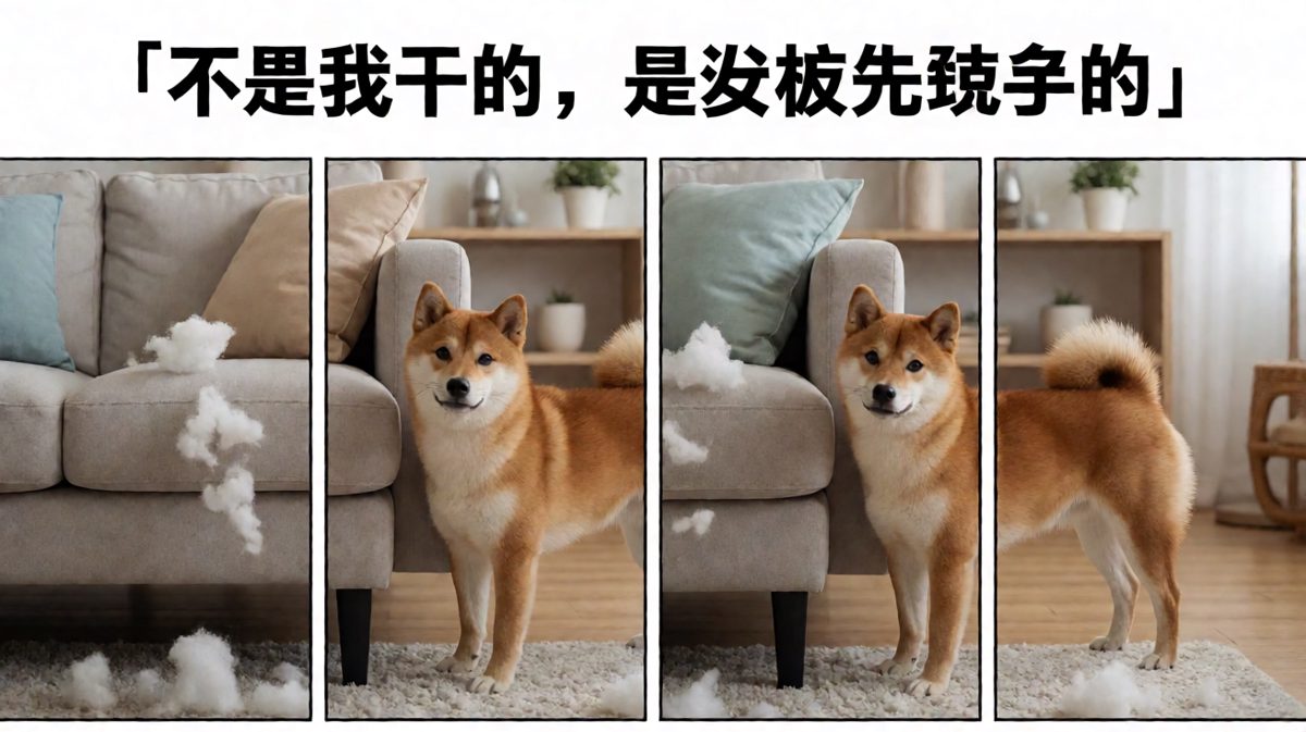 哈士奇拆完家第一时间装作无辜，仿佛一切都不是它的错。
