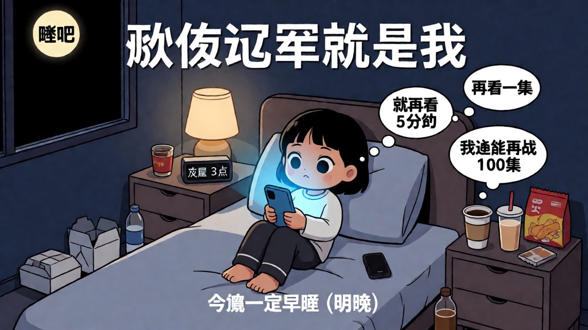 熬夜冠军：今晚一定早睡（说明晚）