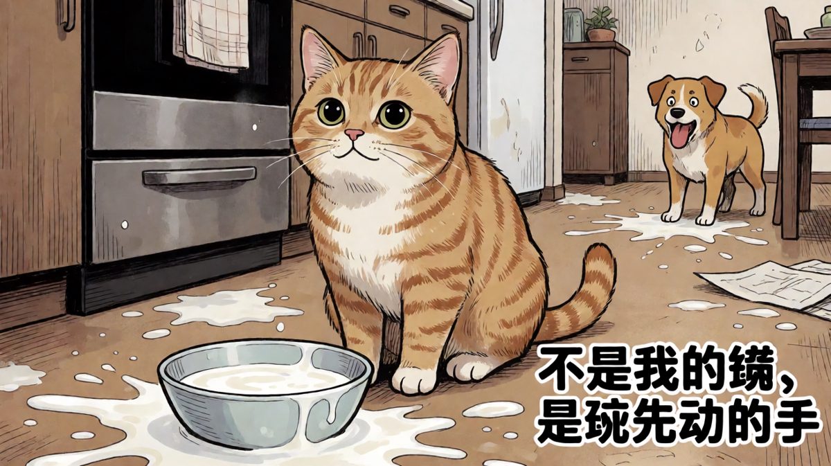 「牛奶翻车现场，猫咪一脸无辜：「是碗先动的手」