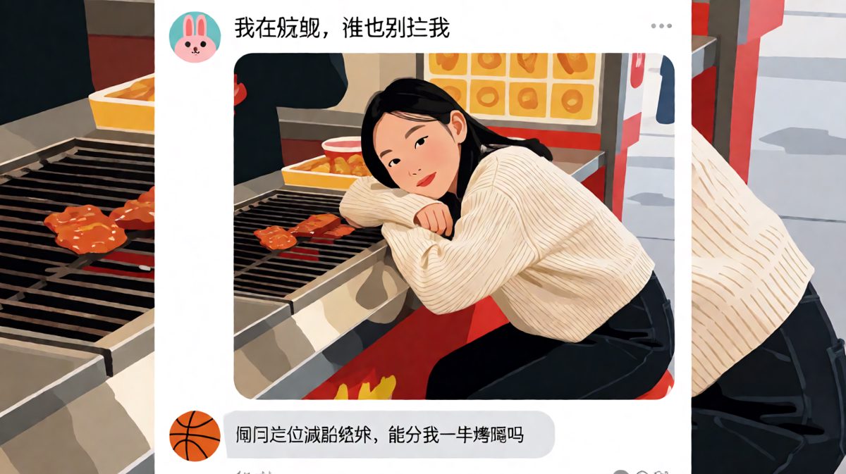 女生发朋友圈装减肥，男生直接晒出她偷吃烧烤的照片并评论区补刀