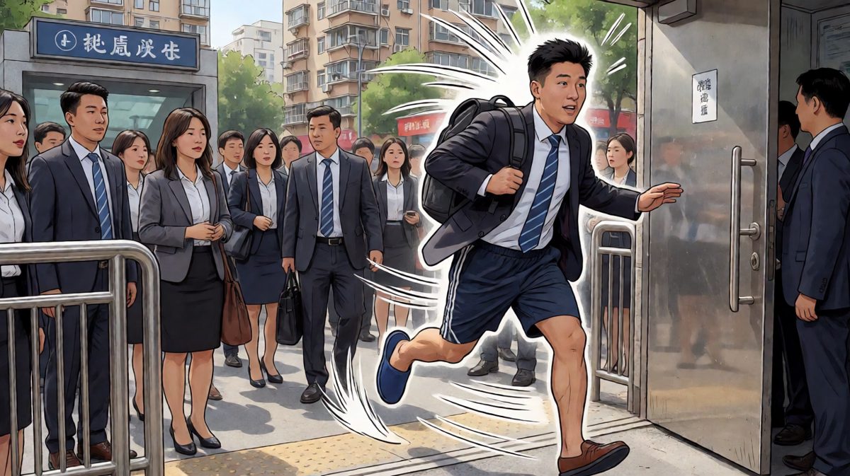 紧急出门，结果穿错了鞋和裤子……