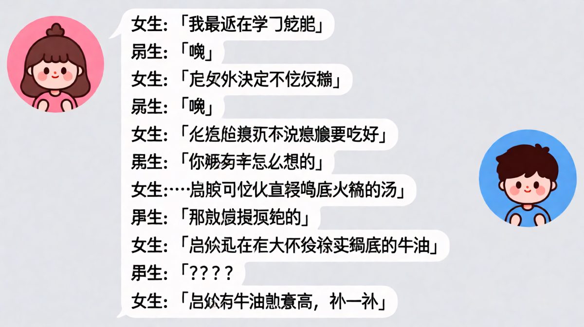 女生要减肥，男生帮她理解成喝牛油锅底——脂肪补脂肪，绝了。