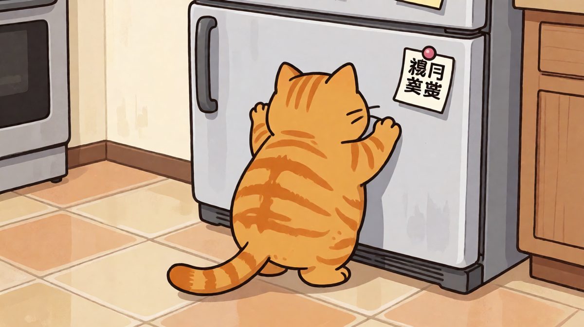 橘猫想偷吃却被冰箱门反向封印，这体态管理我真的服了！