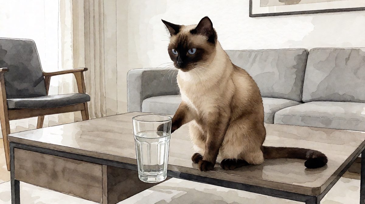 猫咪推杯子的认真程度，堪比拆弹专家，杯子：我做错了什么？