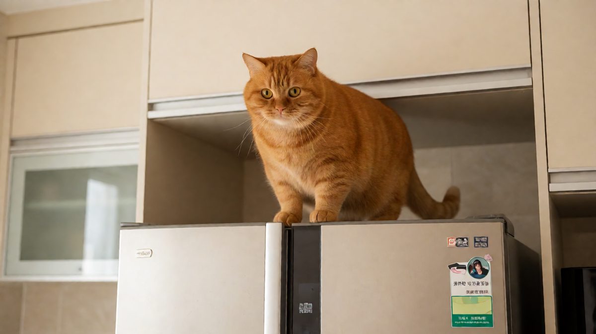 橘猫：这冰箱门怎么打不开？是不是我姿势不对？