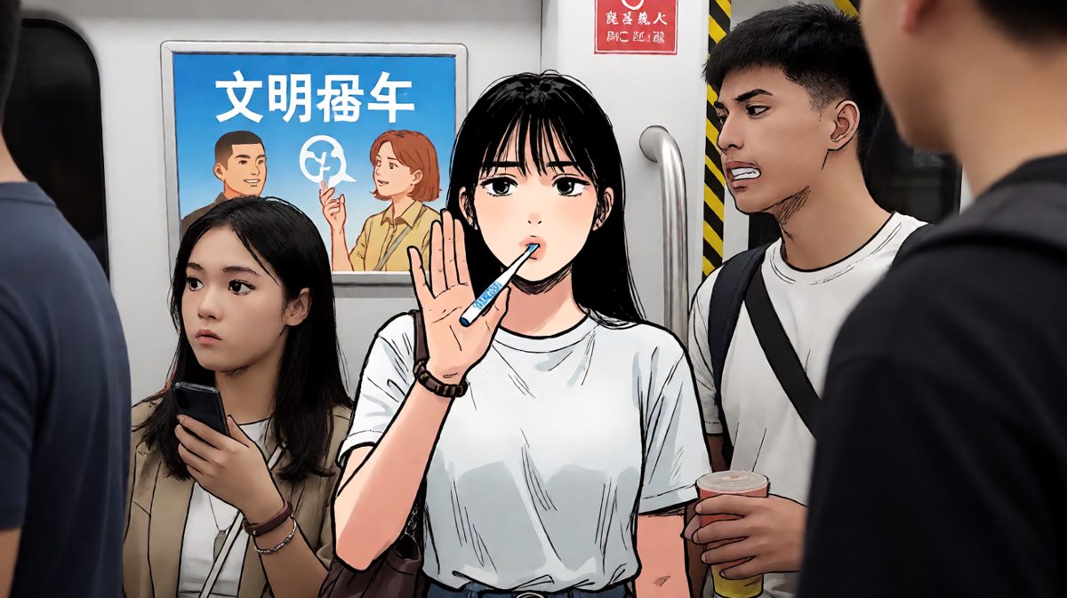 地铁上忘记放下牙刷