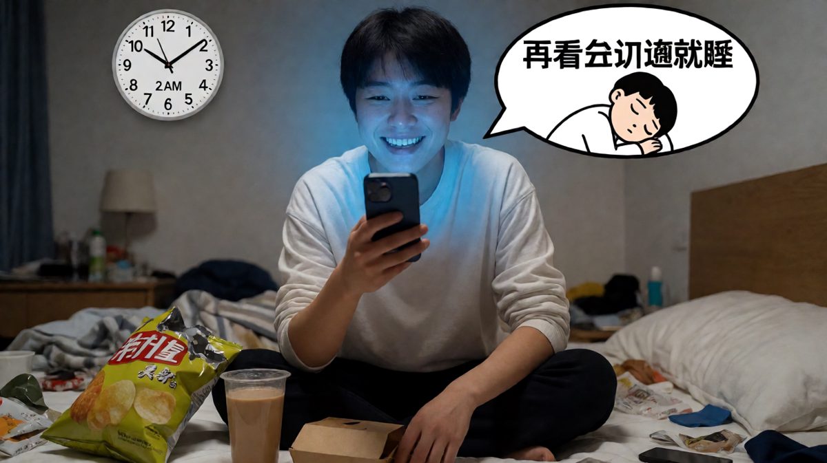 深夜刷手机的人类统一行为艺术