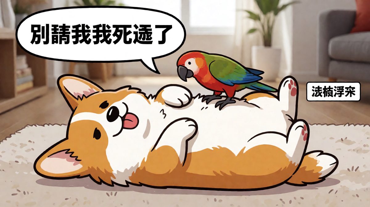柯基装死骗零食，结果被鹦鹉无情拆穿