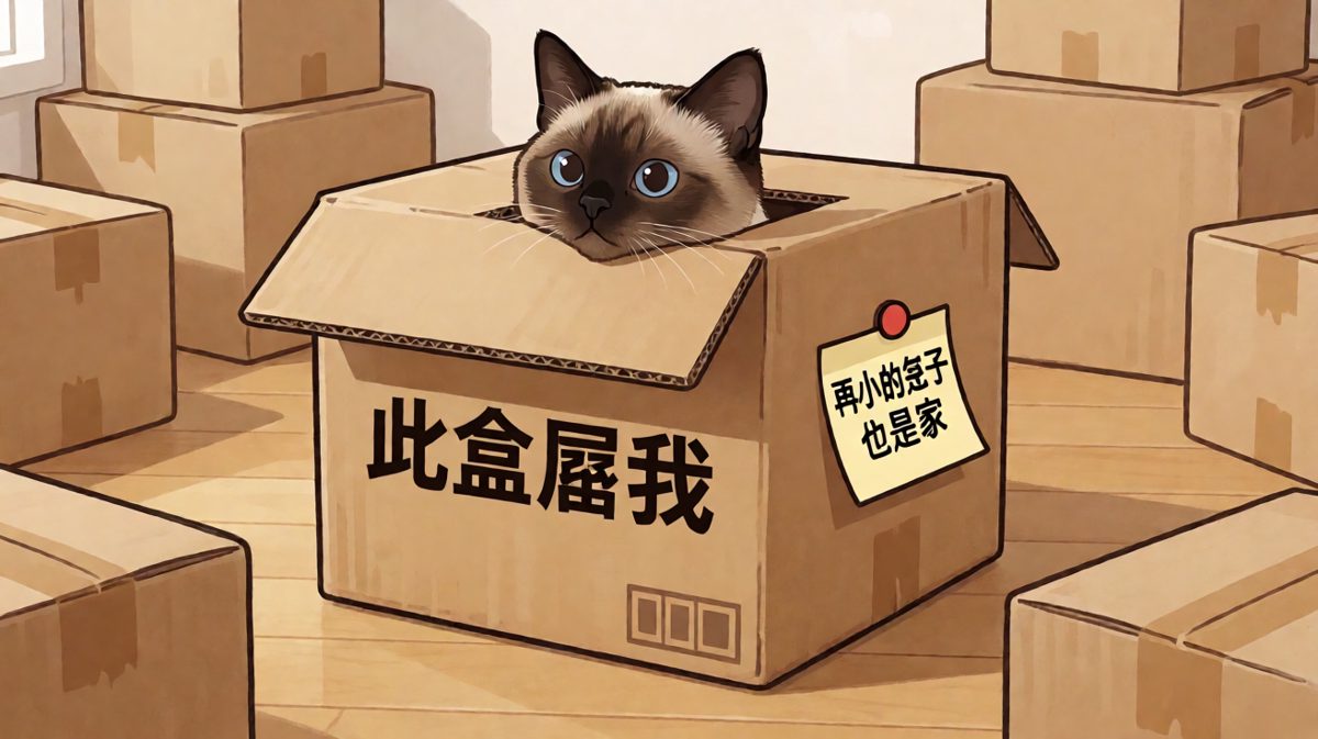 暹罗猫坚信再小的盒子也是它的豪宅