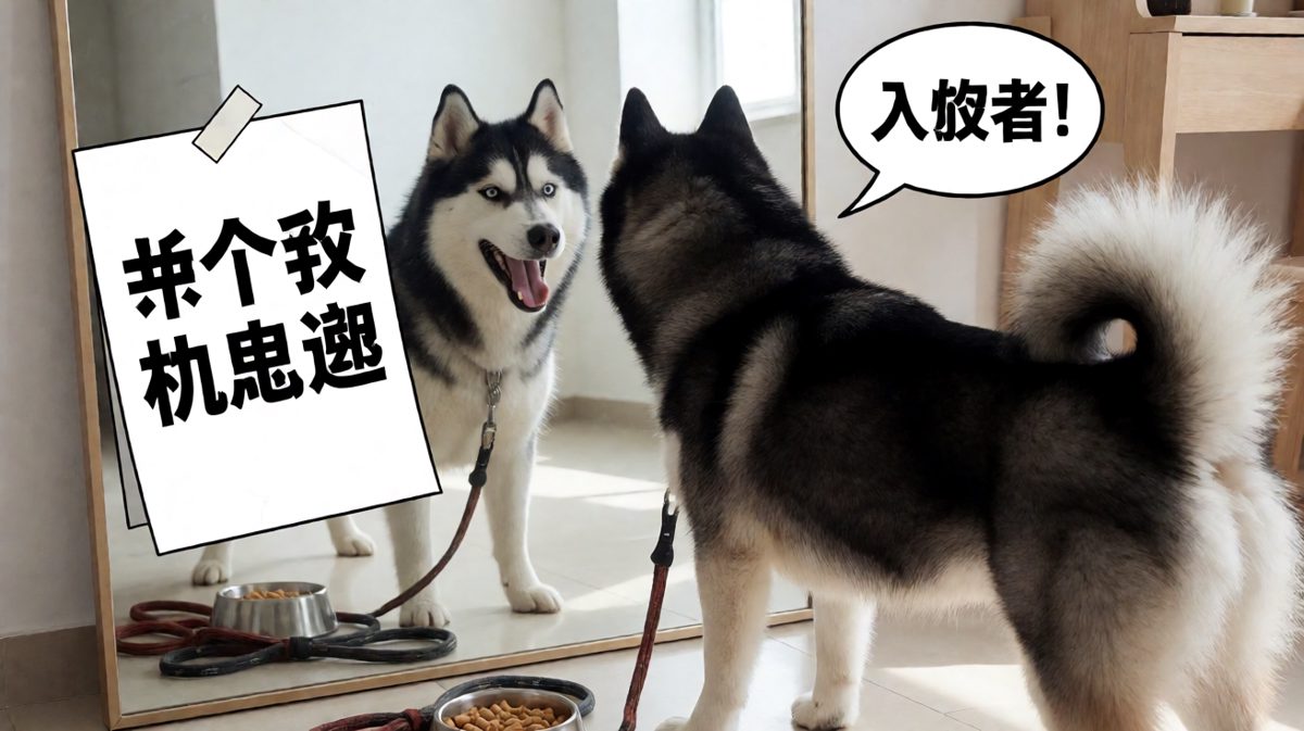 哈士奇被镜子里的自己吓到以为来了陌生狗