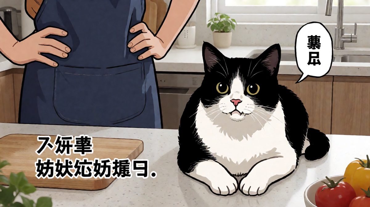 猫：是牛奶自己跳上桌的，不关我的事