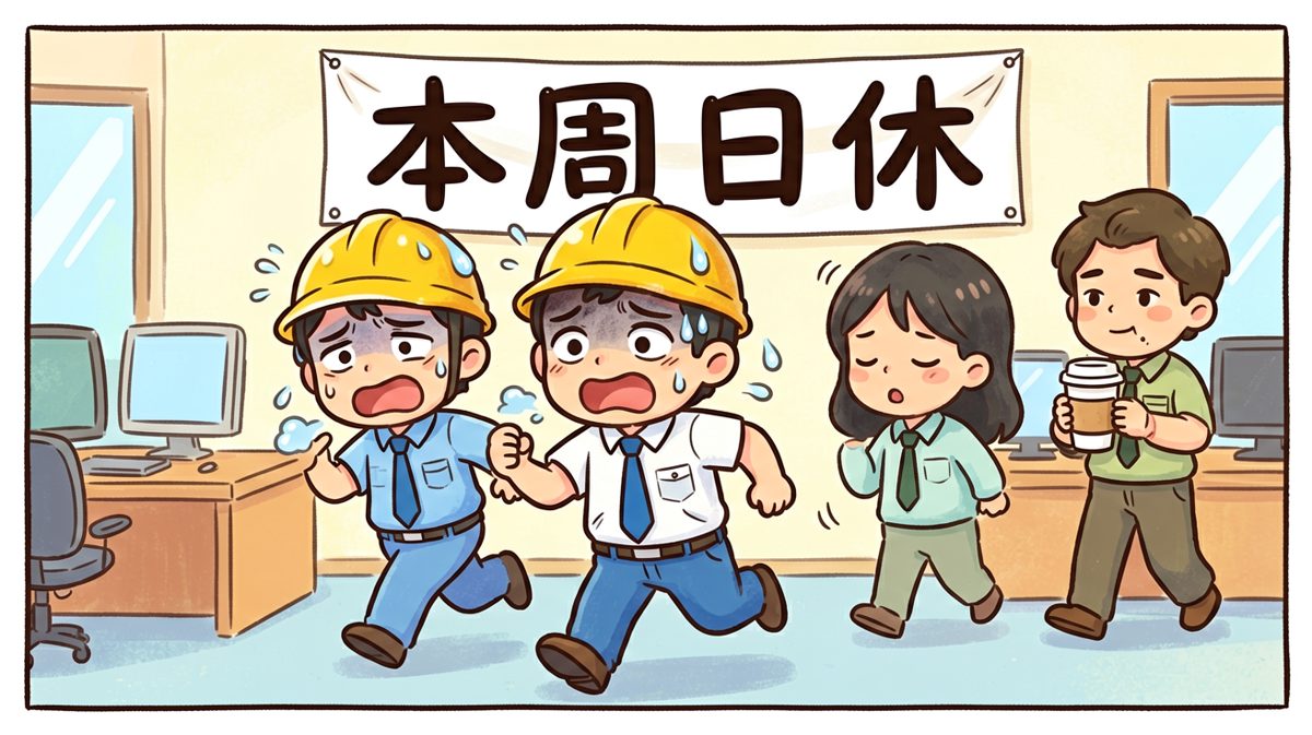 第四格：狂奔到公司，发现今天是周日。